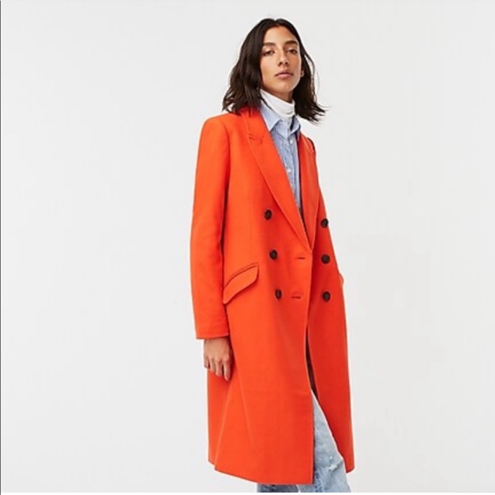 J. Crew Vibrant Orange Double-Breasted Wool Pea Coat - Picture 2 of 10